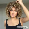 Wigs Golden Brown Curly Bomb Synthetic Wigs Short Deep Wave Wigs for Black Women Afro Fiber Hair Heat Resistant Daily Cosplay Blonde