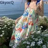 Casual Dresses 2024 Seaside Vacation Beach Skirt Women Summer Printed Suspender Dress Travel Outwear Clothing For Female