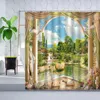 Shower Curtains European Style Landscape Curtain Sets Flowers Plants Waterfall Spring Scenery Wall Decor Bathroom Bathtub Screen