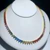 Pendant Necklaces 2024 Luxury Fashion Rainbow Colorful Heart Shape Full Paved Cubic Zirconia Geometric Tennis Chain Choker Women Necklace Jewelry Q240402
