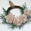 Couronne d'hortensia en tissu de fleurs décoratives, fausse couronne d'hortensia faite à la main, pour porte de café, ornement de Festival de mariage