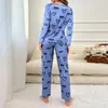 Casa roupas outono conjunto de pijama feminino de duas peças loungewear coração impressão feminino primavera pijamas com manga longa superior elástico para conforto