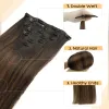 Extensions Vollkopf-Remy-Clip-in-Haarverlängerung, Echthaar, 100 % echtes natürliches Ombré-Haarteil, Schwarzblond, zum Anklipsen, 120 g, 14 bis 24