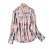 Women's Blouses Pink Tie Dye Vintage Bow Neck Chiffon Long Sleeve Single Breasted Blouse Shirt Korean Fashion Female Clothing Tops 2024