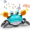 Electric/RC Animals Baby Crling Crab Toy Electric With Light Up And Music Automatically Avoid Obstacles For Kids YQ240402