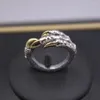 Cluster Rings Real Solid 925 Sterling Silver Band Lucky Men Gift Retro Yellow Carved Dragon Claw Ring