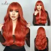 Peruker Easihair Long Natural Wavy syntetiska peruker med Bangs Orange Wine Red Brown Cosplay Daglig hår peruk för kvinnor värmebeständig fiber