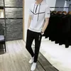 Sports Suits White Male T Shirt Hoodie Tracksuit Alphabet Pants Sets Sportswear Top Gym Clothes for Men Short Quarter Sleeve S 240402