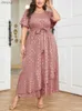 Urban Sexy sukienki plus size sukienki na damskie letnie sve-nokół z krótkim rękawem polka kropka nadrukowana plisowana sukienka na damską długą spódnicę y240402