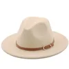 Bérets 56-60 cm blanc/noir large Rand Fedora Chapeau femmes Imitation laine Vilten chapeaux chaîne en métal décor Panama Jazz Chapeau