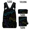 Mochila jovem ciência física química fórmula 3d impressão 3 pçs/set sacos de viagem portátil mochila bolsa ombro lápis caso