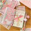 Anteckningar Partihandel Sharkbang A6 Sakura Loose Leaf Notebook Set 90 Sheets Papers Binding Dairy Cherry Blossoms Journals Book Stationery DHPIV