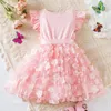 2024 Nuevo vestido de verano para niñas de 2 a 6 años Vestido de princesa de cumpleaños para niños lindo con mariposas Vestido de fiesta de boda elegante de color sólido 240402