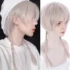 Perruques aiiliade wigs synthétiques perruques noires pour hommes courts franges droites pour mâle garçon gril cosplay anime fête quotidienne de fête résistante à la chaleur