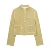 Women's Jackets Bazaleas Store Texture Cropped Coat Spring Button Yellow Pocket JacketOfficial In Outerwears