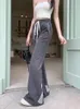 Pantalon Femme Benuynffy Y2K Casual Bow Imprimer Flare Femmes 2024 Printemps Mode Coréenne Sweet Girls Cordon Taille Tricot Slim Pantalon
