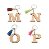 Keychains Letter Wooden Carved A-Z Letters Tassel Pendants Keyrings Cute Car Key Holders Wooden's Bags Hangings Jewelry Gifts