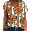 Kvinnors T-skjortor Elegant kort ärm V-Neck Casual Large Flower Mönster T-shirt 2024 Säljer Street 3D-tryckning