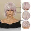 Wigs Pink Silver Short Wigs for Black Women Cut Layer Straight Hair Bob Wig with Bangs Synthetic Wigs Party Daily Use Heat Resistant