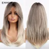 Wigs Emmor Synthetic Ombre Black to Light Blonde Wig With Bangs Hair Wigs CosplayNatural Heat Resistant Wigs for Women Daily Hair Wig