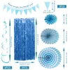 Décoration de fête 15pcs / ensemble 27,5 pouces feuille d'aluminium bleu pour décorations de plafond d'anniversaire fleurs en papier suspendus ventilateurs tourbillonnants