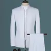 Moda para hombre Casual Boutique blanco Stand Up Collar estilo chino conjunto de traje Slim Fit Blazers chaqueta abrigo pantalones chaleco 240312