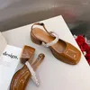 Sandali Tacchi alti Scarpe comfort per donna Fibbia 2024 Punta tonda estiva Beige con tacco grosso in pelle Aperto Chiuso Basso Nero