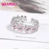 Cluster Rings 925 Sterling Silver Female Fashional Cute Luxury Pink Stackable Flowers Adjustable Open Finger Ring For Women