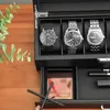 Accessories Packaging Organizers Luxury watch box carbon fiber box wooden display box watch organizer black cabinet double-layer jewelry storage box Q240402