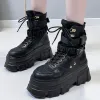 Stövlar hög toppplattform stövlar kvinnor runda tå snörning kilar tjocka botten sneakers mode comfy fritidsskor botas plataforma