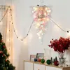 Decorative Flowers Pink Upside Down Artificial Christmas Tree With Warm White Light Hanging Garland