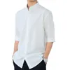 Men's Casual Shirts Men Fall Shirt Solid Color Stylish Stand Collar For Business Commute Office Slim Fit Half Sleeves