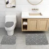 Carpets 3D Abstract Shower Curtain Square Line Floor Mat Four Piece Set Bathroom Doormat Waterproof Alfombras