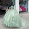 Elegante cintas de espaguete querida vestido de baile quinceanera vestidos beading pérolas 3d apliques rendas baile de formatura festa de aniversário pageant vestido com envoltório