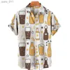 Casual shirts van heren Hawaiiaans strand Harajuku-shirts voor mannen 3D-print bier korte mouw T-zomerse vakantiestijl met één borte toppen reversoverhemden 240402