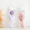 Fleurs décoratives finies bricolage oeillet tricoté à la main simulation au crochet enseignant fête des mères bouquet sac d'emballage cadeau