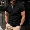 メンズカジュアルシャツメンズサマー新しい高品質の短袖シャツビジネスカジュアルシャツスタンディングボタンダウンメンズシャツ240402