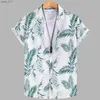 Chemises décontractées masculines 2024 New Fashion Mens Foliage Imprimé Shirts à manches courtes Summer Beach Vacation Style Polyester Tropical Hawaii Shirt for Men 240402