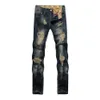 Men Ripped Denim Trousers Fashion Casual Jeans Regular Fit Straight Pants Vintage Dark Blue Color Male Plus Size 240323