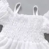 2024 Yeni Yaz Kızlar Elbise Tarzı Çiçek Tomurcuklu Kılıf Birleştirilmiş Kek Etek Çocuk 1-8 Yaşındaki Moda Prenses Etek 240402