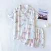 Hemkläder Summer tryckt pyjama Tvåbit Set Loose Bekväm bomulls cardigan Women's Wear Kawaii Nighty