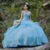 Sky Blue Princess Sage Green Quinceanera Dress Ball Gown Lace Applique Beading Tiered Tull Corset Sweet 16 Vestido 15 de Anos