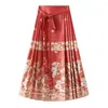 Gonne Gonna stile antico Elegante donna vintage cinese Ming Maxi con stampa floreale a vita alta cravatta a pieghe per Hanfu