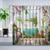 Shower Curtains European Style Landscape Curtain Sets Flowers Plants Waterfall Spring Scenery Wall Decor Bathroom Bathtub Screen