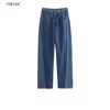 Женские джинсы Pokiha, модные женские винтажные брюки с высокой талией и молнией контрастного цвета, 2024, шикарные женские прямые брюки с двумя пуговицами