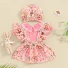 Kleidungssets 0-18m geborene Kindermädchen Sommerkleidung Kurzarm Strampler Druck Hosentender Kleid Hut Baby Ostern Outfits