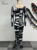 Casual Dresses Jokaa Aesthetic Print Birthday Dress Women Hipster Sexig o-hals långärmad kroppsformande maxi 2024 Spring Party Clubwear