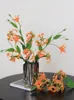 Decorative Flowers Flame Lily Artificial Autumn Art Plants Fall Decoration Home Wedding Orange Arrangements