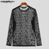 القمصان غير الرسمية للرجال 2023 رجال T قميص مطبوع o-tech long Sleeve Mesh الشارع الشفاف المثير للحفلة الليلية tee Tops Men Clothing S-5XL 240402