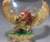 Dekorativa figurer 10 kinesisk brons koppargild Redpoll Winged Garuda Bird Eagle Buddha Statue